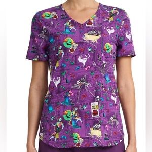 Disney Nightmare Before Christmas Purple Graphic Women's Scrub Top